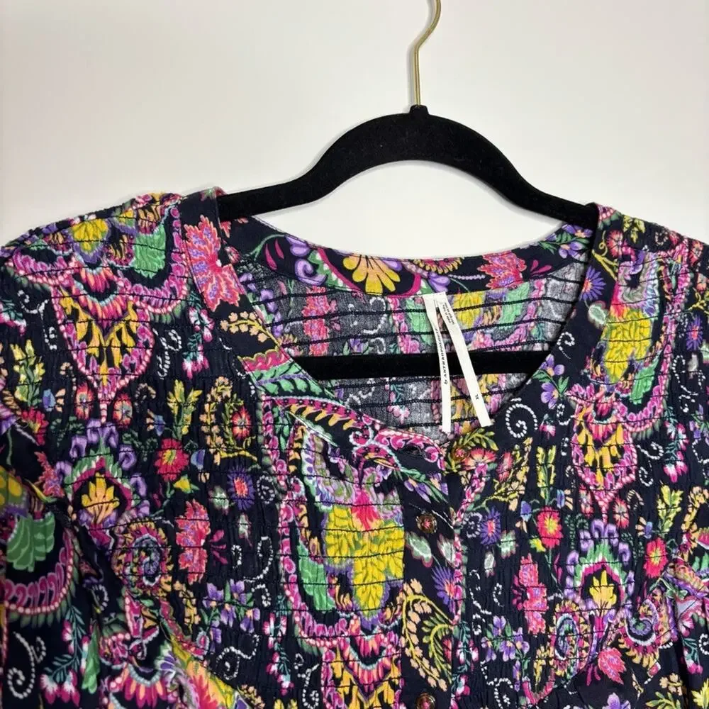 Anthropologie tunic cover up paisley dress long sleeves size XL 100% cotton